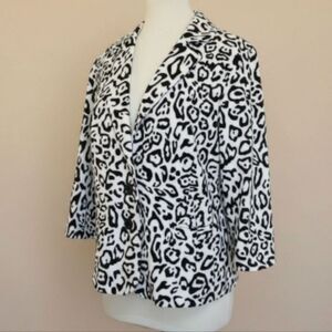 Linea Animal Print Cotton Blazer XL – 3/4 Sleeve Button Front Jacket Safari Chic